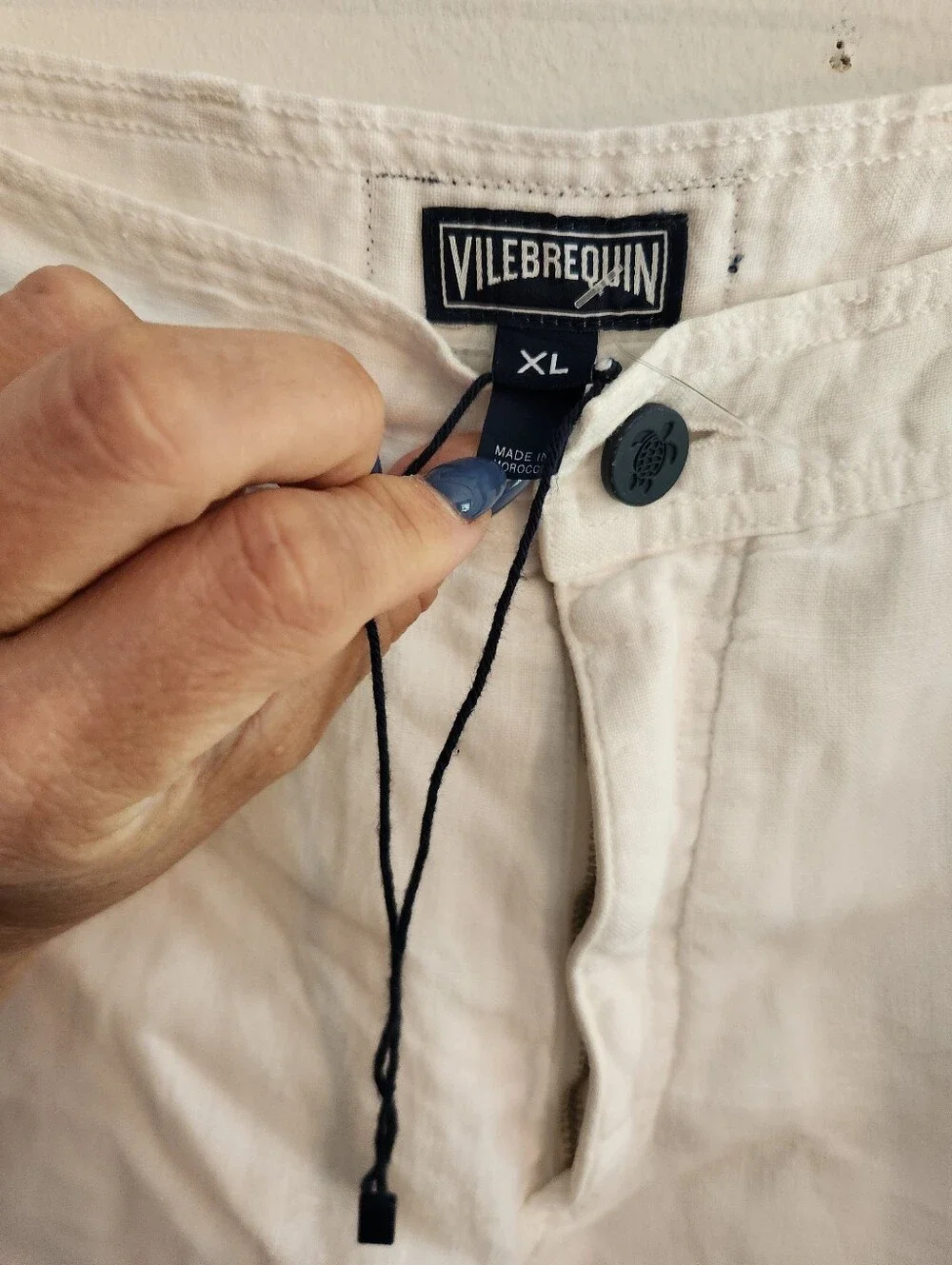 Vilebrequin 100% Linen White Textured Layered Slim Mens Pants Size Xl